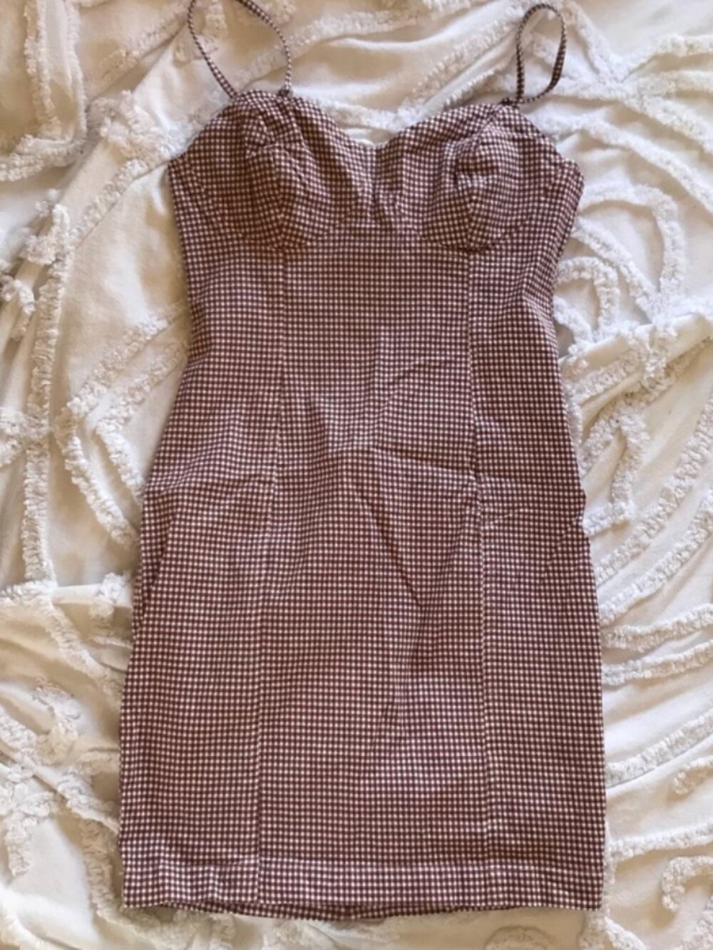 William B Fitted gingham sweetheart mini dress Medium
